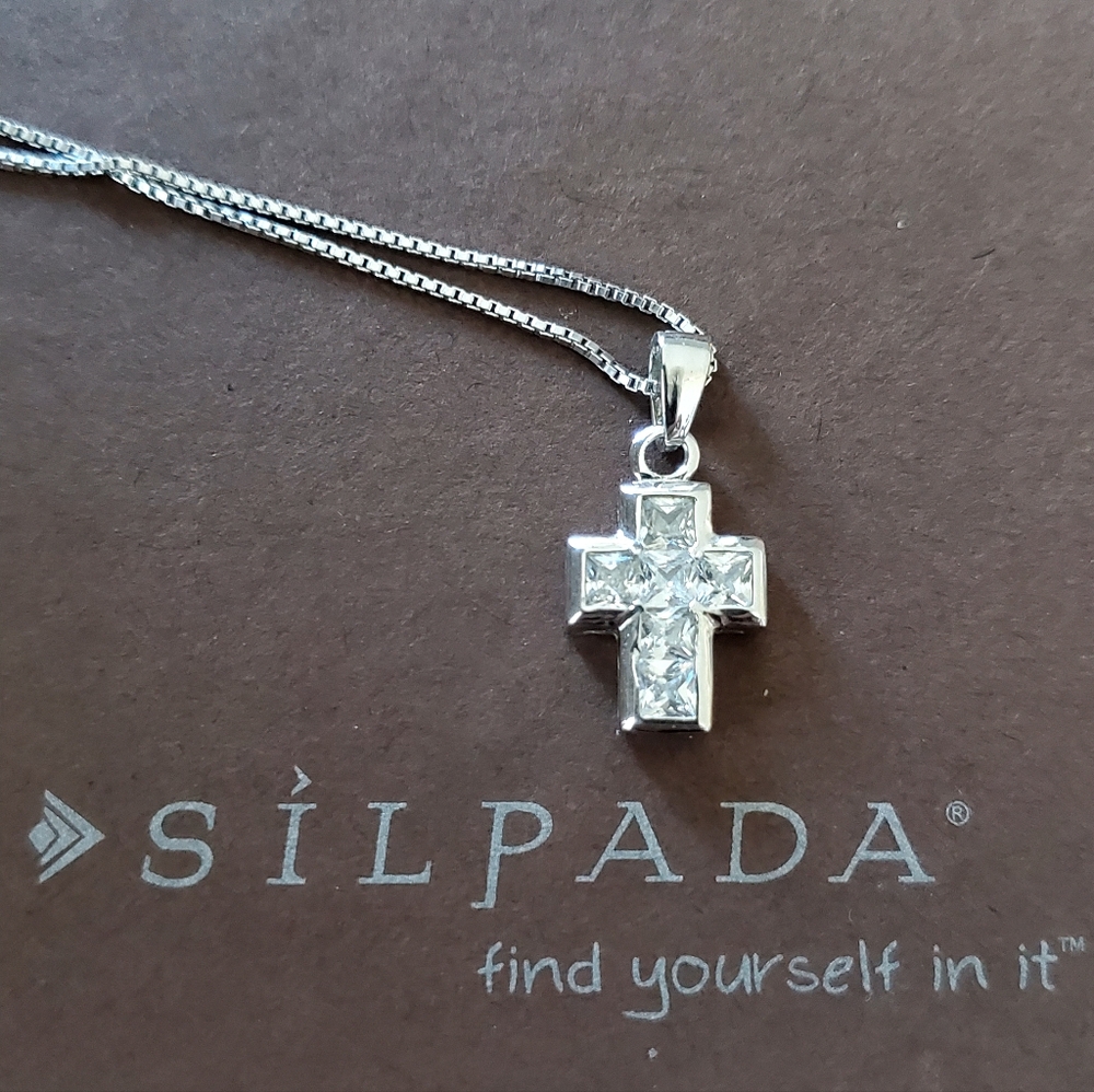 ✨️FIRM✨️ RARE Silpada Sterling Silver CZ Cross Pendant Necklace N0769